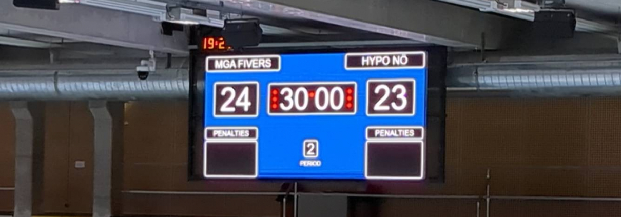 Anzeigetafel zu Spielende MGA Fivers 24, Hypo NÖ 23