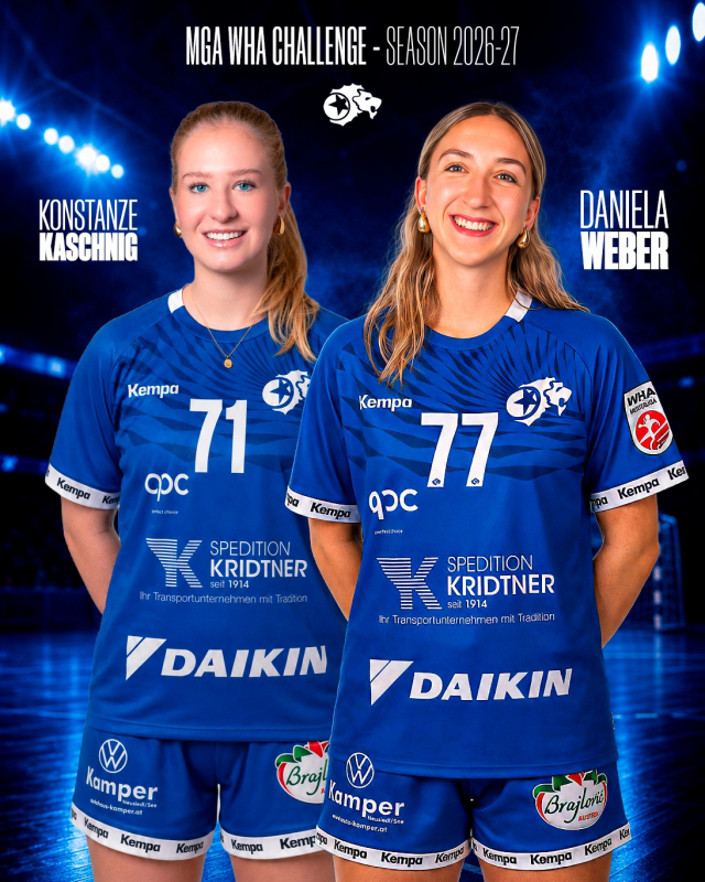 𝗡𝗢𝗖𝗛 𝗠𝗘𝗛𝗥 𝗣𝗢𝗪𝗘𝗥 𝗙Ü𝗥 𝗨𝗡𝗦𝗘𝗥 𝗪𝗛𝗔-𝗖𝗛𝗔𝗟𝗟𝗘𝗡𝗚𝗘-𝗧𝗘𝗔𝗠. 💥🦁

Mit Daniela Weber (2004) kommt eine linkshändige Rechtsaußen mit WHA-, Europacup- und Jugendnationalteam-Erfahrung. Tempo, Qualität und wertvolle Erfahrung für unsere erste Saison in der zweithöchsten Spielklasse.

Auch Konstanze Kaschnig (2006) wechselt vom UHC Graz zu MGA. Die Rückraumspielerin erzielte in der vergangenen Saison beeindruckende 112 Tore in der U18 und WHA Challenge. Ein großes Talent mit enormem Potenzial und einer vielversprechenden Zukunft.

Willkommen bei MGA, Daniela und Konstanze! 💙 #mgafivers #handballaustria #womenshandball #handball #mgafamily