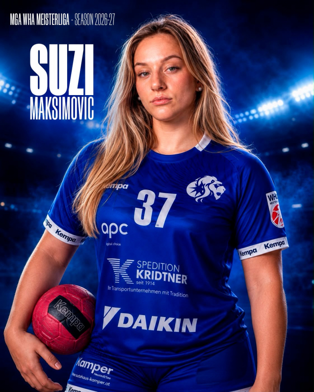 𝗦𝗨𝗭𝗜 𝗠𝗔𝗞𝗦𝗜𝗠𝗢𝗩𝗜𝗖 𝗜𝗦𝗧 𝗘𝗜𝗡 𝗟Ö𝗪𝗘! 🦁💙 Der MGA Fivers freut sich, Suzi Maksimovic in unserem WHA-Team willkommen zu heißen! 🇦🇹

Die 25-jährige Kreisläuferin bringt Erfahrung aus ihrer Zeit bei SSV Dornbirn Schoren, DHC WAT Fünfhaus und Bregenz Handball mit. Als ehemalige Spielerin im österreichischen Nachwuchsprogramm verstärkt sie unser Team mit viel Einsatz, Physis und Teamgeist.

Wir freuen uns auf die gemeinsame Zukunft im blauen Trikot. Herzlich willkommen bei den Löwinnen, Suzi! 💙🦁 #MGAFivers #HandballAustria #WomensHandball #Handball #MGAFamily