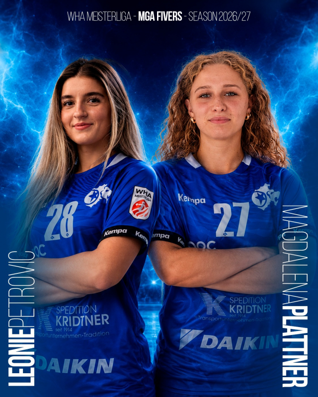 WEI SPIELERINNEN DER MGA ACADEMY RÜCKEN INS WHA-TEAM AUF. 💙🦁

Leonie Petrovic und Magda Plattner machen den nächsten Schritt in ihrer Entwicklung und gehören in der Saison 2026/27 zum Kader unserer ersten Mannschaft.

Ihre Beförderung unterstreicht den nachhaltigen Ausbildungsweg der MGA Academy und die klare Verbindung zwischen Nachwuchsarbeit und WHA-Team.

Herzlichen Glückwunsch, Leonie und Magda! 🔥

#mgafivers #handballaustria #womenshandball #handball #mgafamily